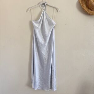 Aritzia Wilfred Nightwood Halter Backless Slip Midi Dress Frozen Grey M